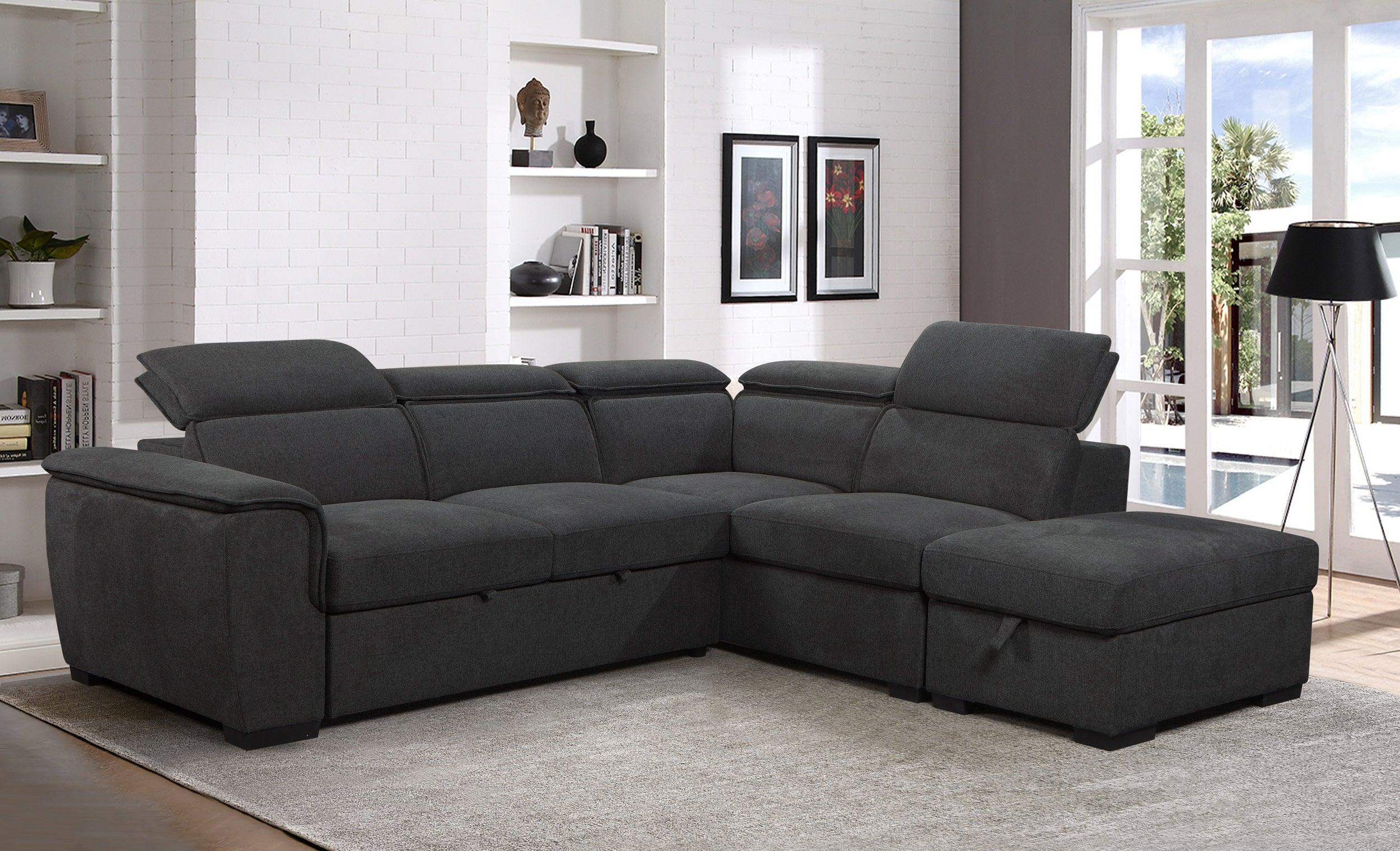 Balmoral Fabric 2s Sofa Bed Chase/Ottomon-Dark Grey 3pcs - Furniture Castle