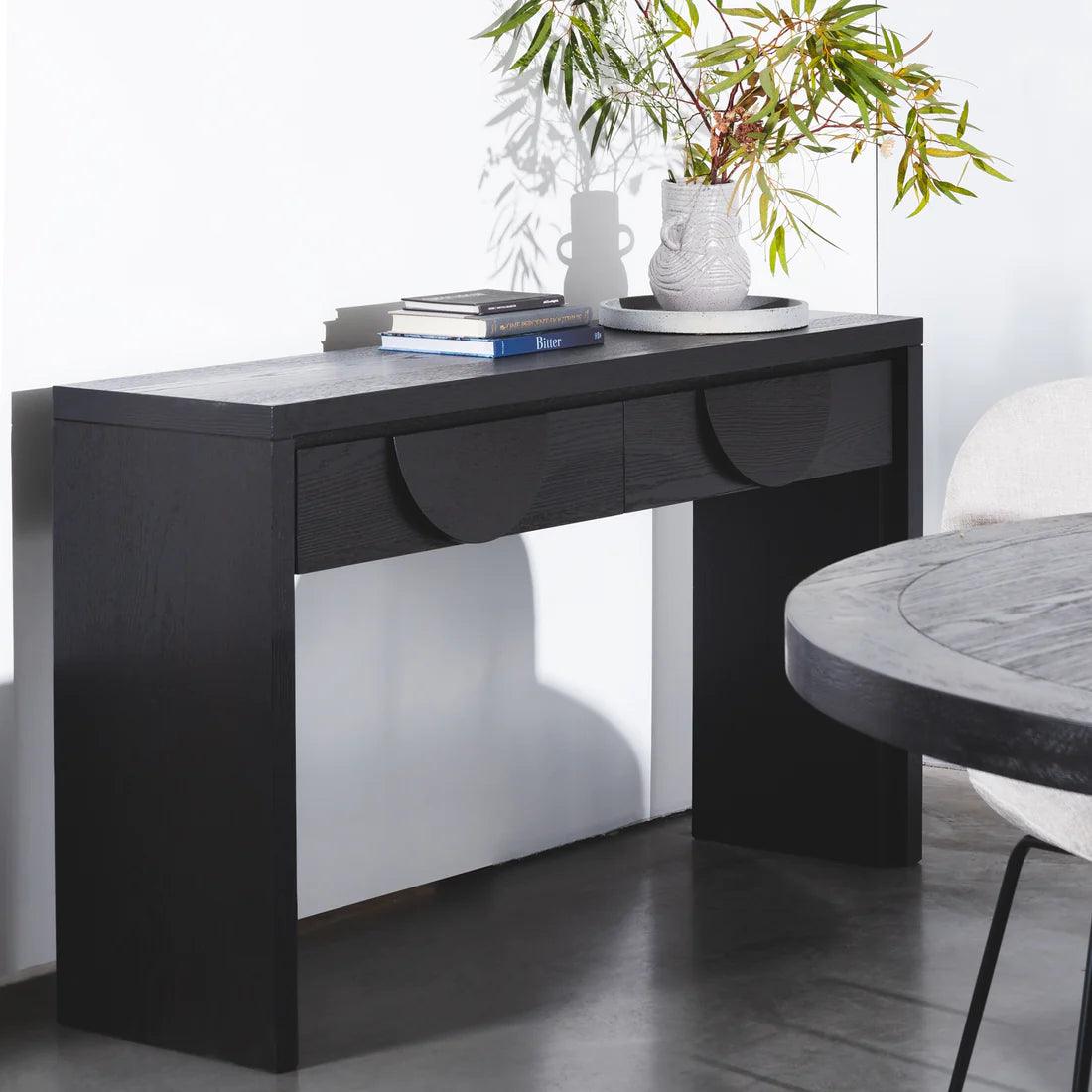 Blockie Twin Drawers 1.4m Console Table - Textured Espresso Black - Furniture Castle