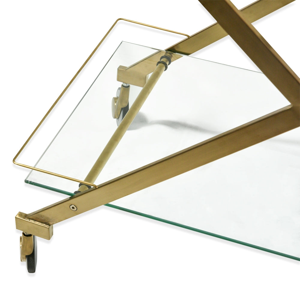 Henry Brushed Gold Bar Cart – Clear Tempered Glass