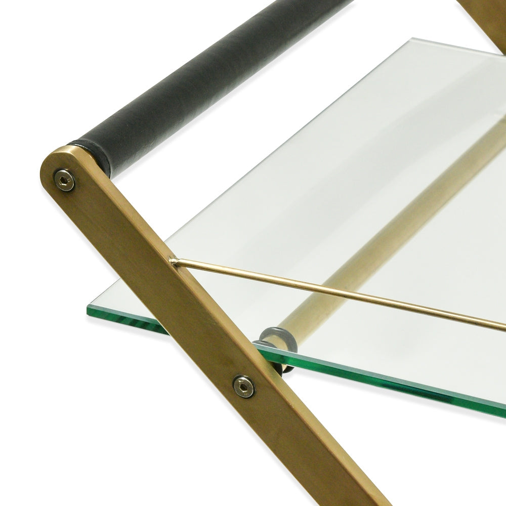 Henry Brushed Gold Bar Cart – Clear Tempered Glass