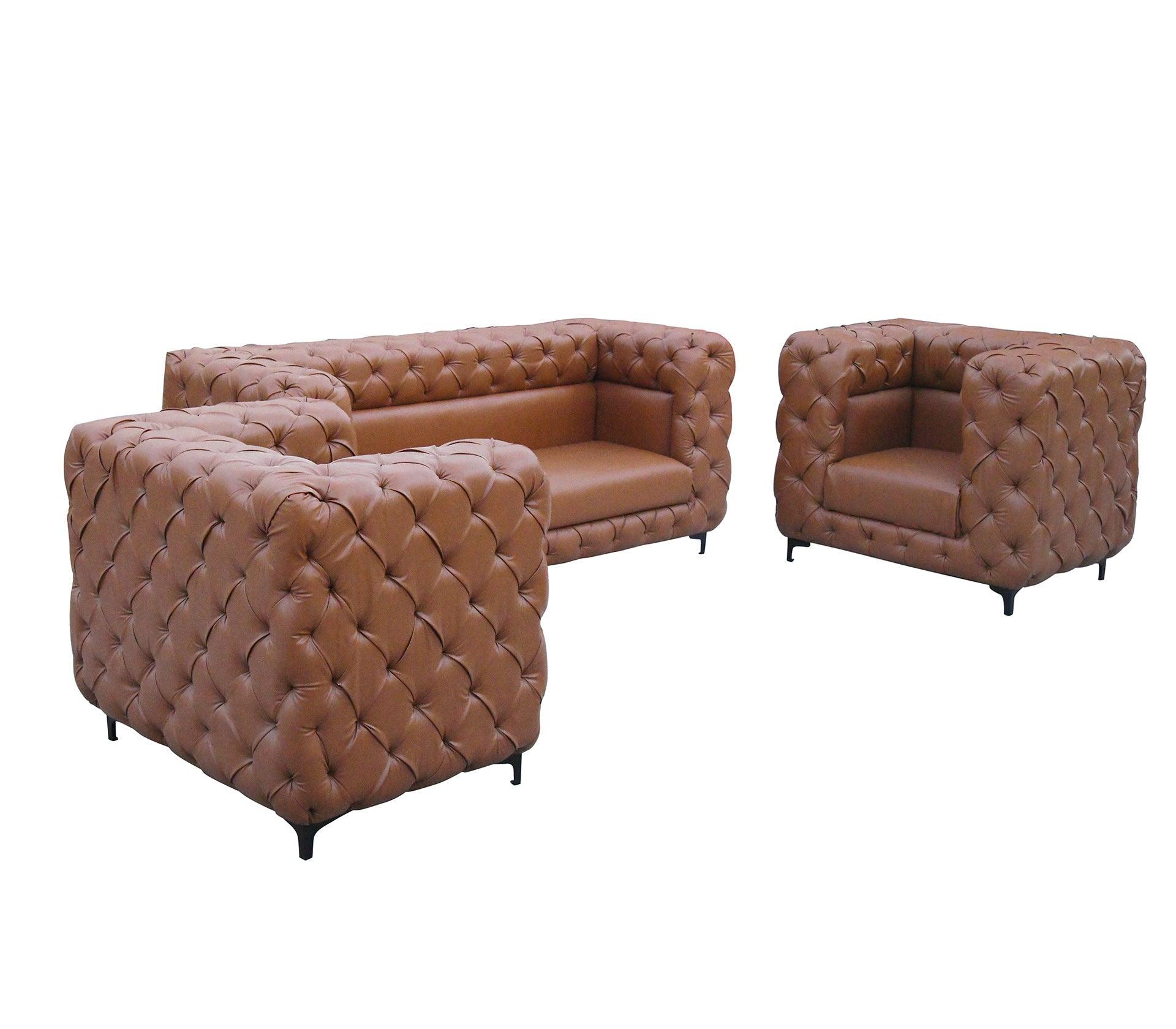 Brownie Candy Sofa Set 3+1+1 With Golden Legs - Furniture Castle