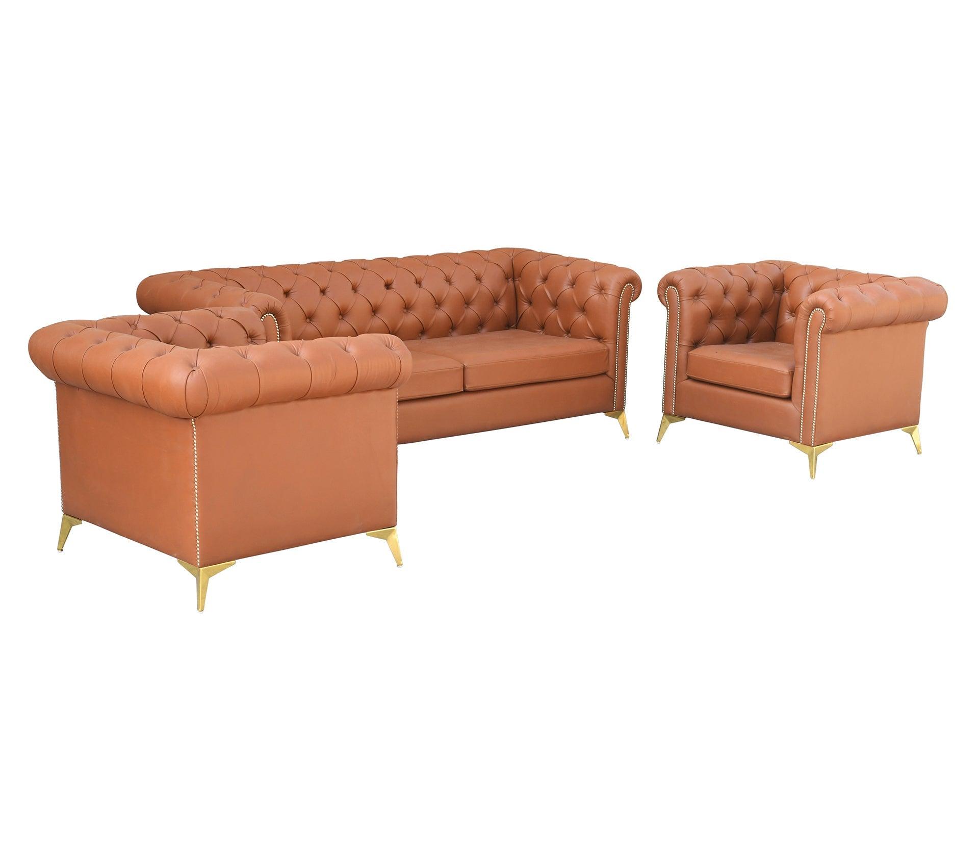 Brownie Light Sofa Set 3+1+1 With Golden Legs - Furniture Castle
