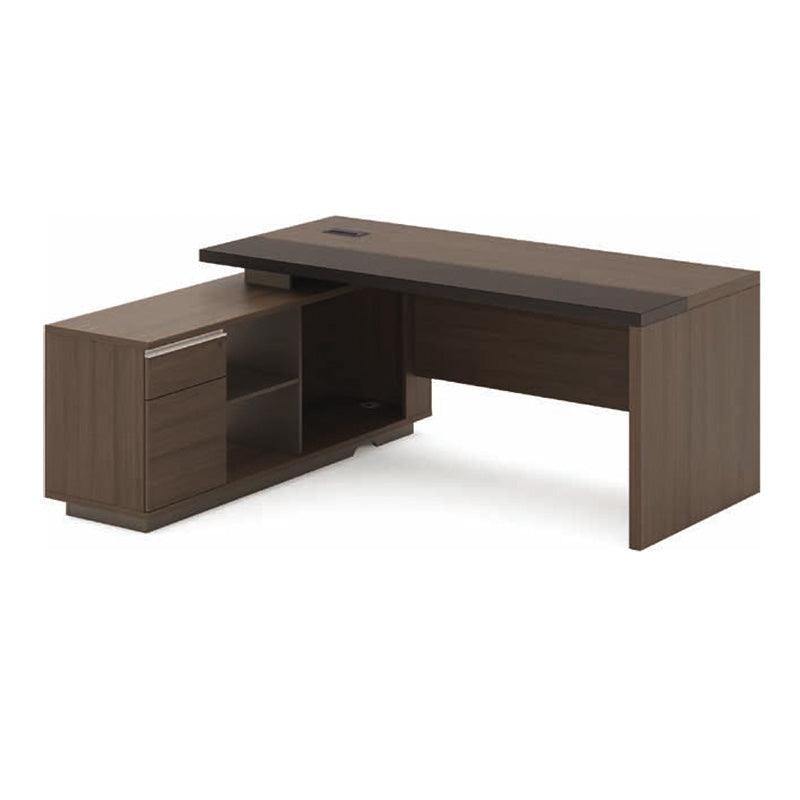 Carter Executive Office Desk + Left Return - 180cm - Coffee + Charcoal - Furniture Castle