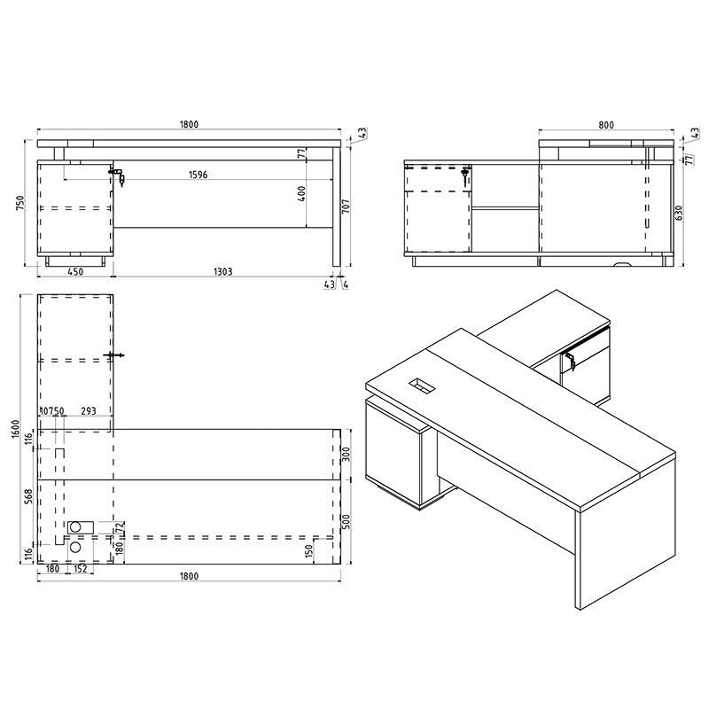 Carter Executive Office Desk + Left Return - 180cm - Coffee + Charcoal - Furniture Castle