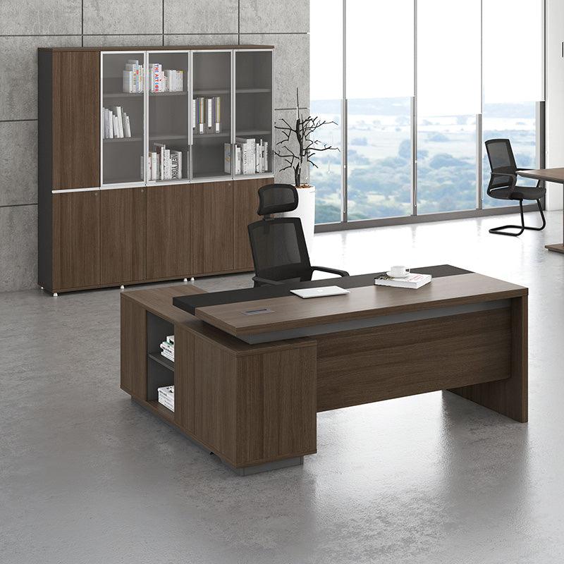 Carter Executive Office Desk + Right Return - 180cm - Coffee + Charcoal - Furniture Castle