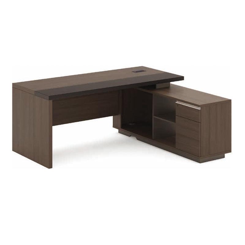 Carter Executive Office Desk + Right Return - 180cm - Coffee + Charcoal - Furniture Castle