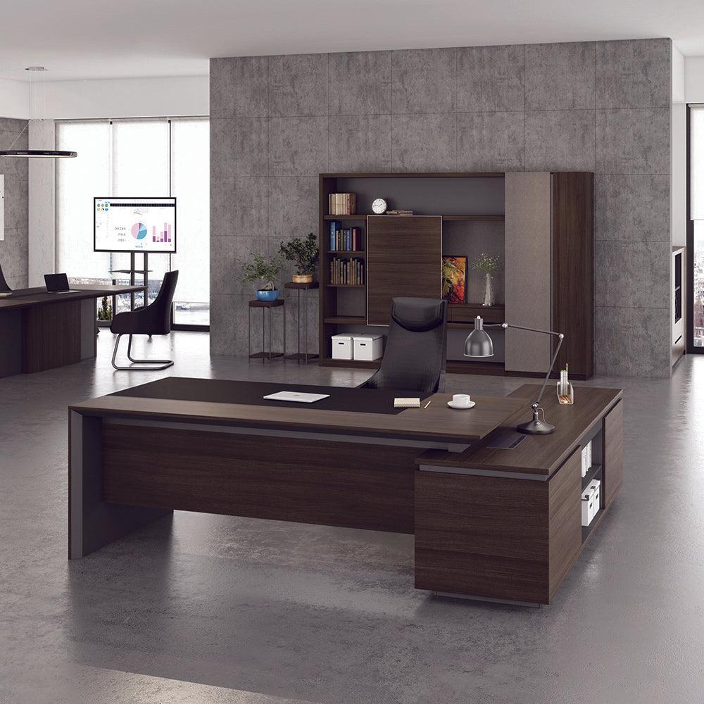 Carter Executive Office Desk with Left Return 2.2M - Coffee & Charcoal - Furniture Castle