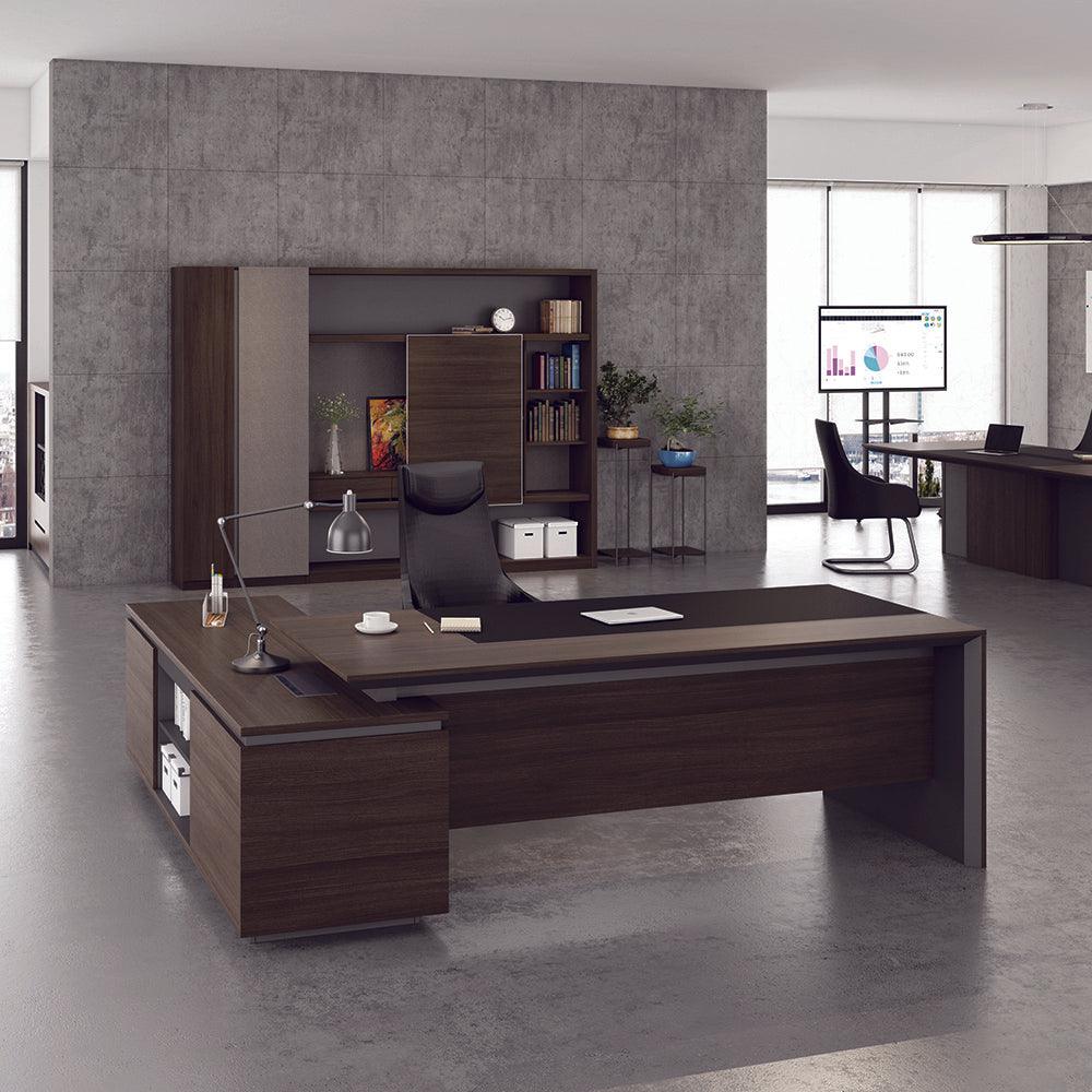 CARTER Executive Office Desk with Right Return 2.2M - Coffee & Charcoal - Furniture Castle
