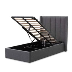 CBD6358-YO Fabric Single Bed Frame - Charcoal Grey with Storage - Furniture Castle