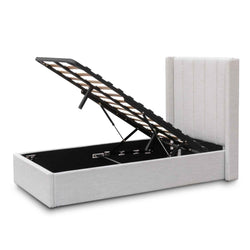 CBD6359-YO Fabric Single Bed Frame - Pearl Grey with Storage - Furniture Castle