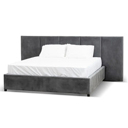 CBD6586-MI Queen Bed Frame - Charcoal Velvet with Storage - Furniture Castle