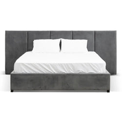 CBD6586-MI Queen Bed Frame - Charcoal Velvet with Storage - Furniture Castle