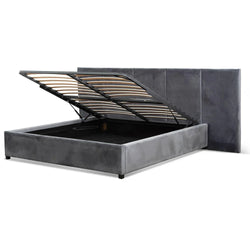 CBD6586-MI Queen Bed Frame - Charcoal Velvet with Storage - Furniture Castle