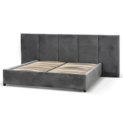CBD6586-MI Queen Bed Frame - Charcoal Velvet with Storage - Furniture Castle