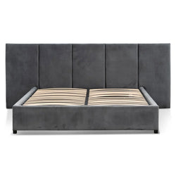 CBD6586-MI Queen Bed Frame - Charcoal Velvet with Storage - Furniture Castle