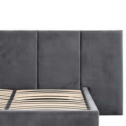 CBD6586-MI Queen Bed Frame - Charcoal Velvet with Storage - Furniture Castle