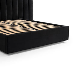 CBD6932-MI Wide Base King Sized Bed Frame - Black Velvet with Storage - Furniture Castle