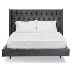 CBD8086-MI Queen Bed Frame - Charcoal Velvet - Furniture Castle