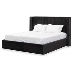 CBD8094-MI King Sized Wide Base Bed Frame - Black Velvet - Furniture Castle