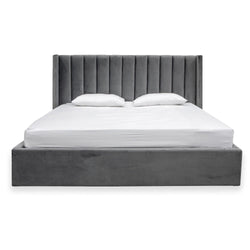 CBD8095-MI King Bed Frame - Wide Base in Charcoal Velvet - Furniture Castle