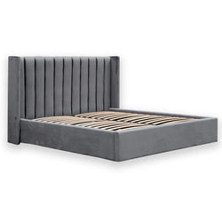 CBD8095-MI King Bed Frame - Wide Base in Charcoal Velvet - Furniture Castle