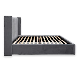 CBD8095-MI King Bed Frame - Wide Base in Charcoal Velvet - Furniture Castle