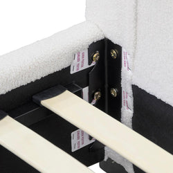 CBD8185-YO Single Bed Frame - Beige White Fleece - Furniture Castle