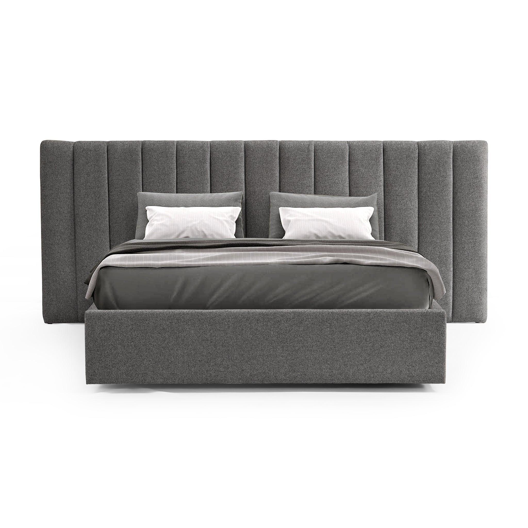 CBD8549-MI Wide Base Queen Bed Frame - Spec Charcoal with Storage - Furniture Castle