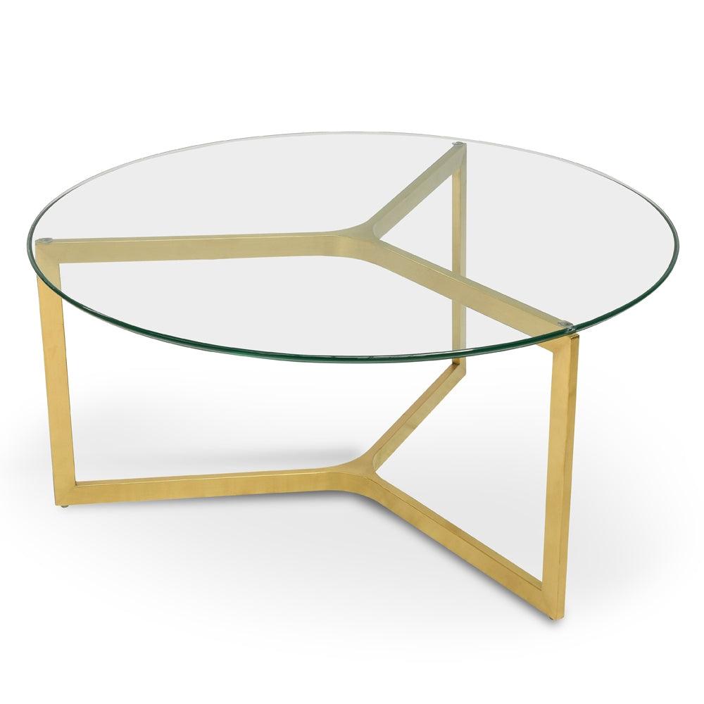 CCF2352-KS 85cm Glass Round Coffee Table - Gold Base - Furniture Castle