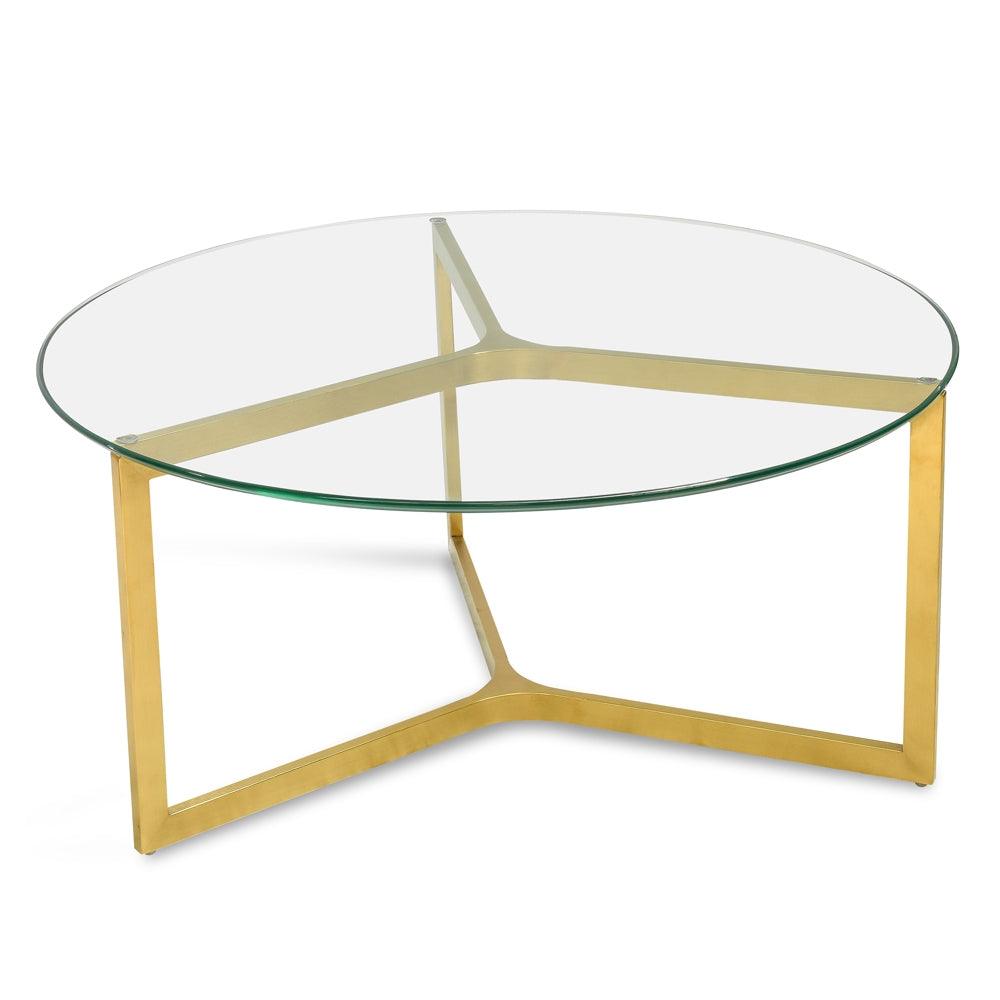 CCF2352-KS 85cm Glass Round Coffee Table - Gold Base - Furniture Castle