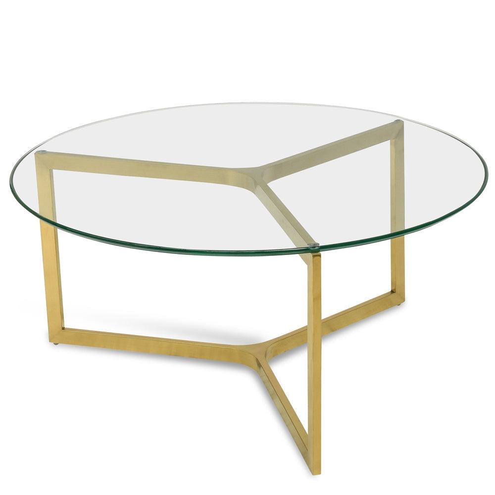 CCF2352-KS 85cm Glass Round Coffee Table - Gold Base - Furniture Castle