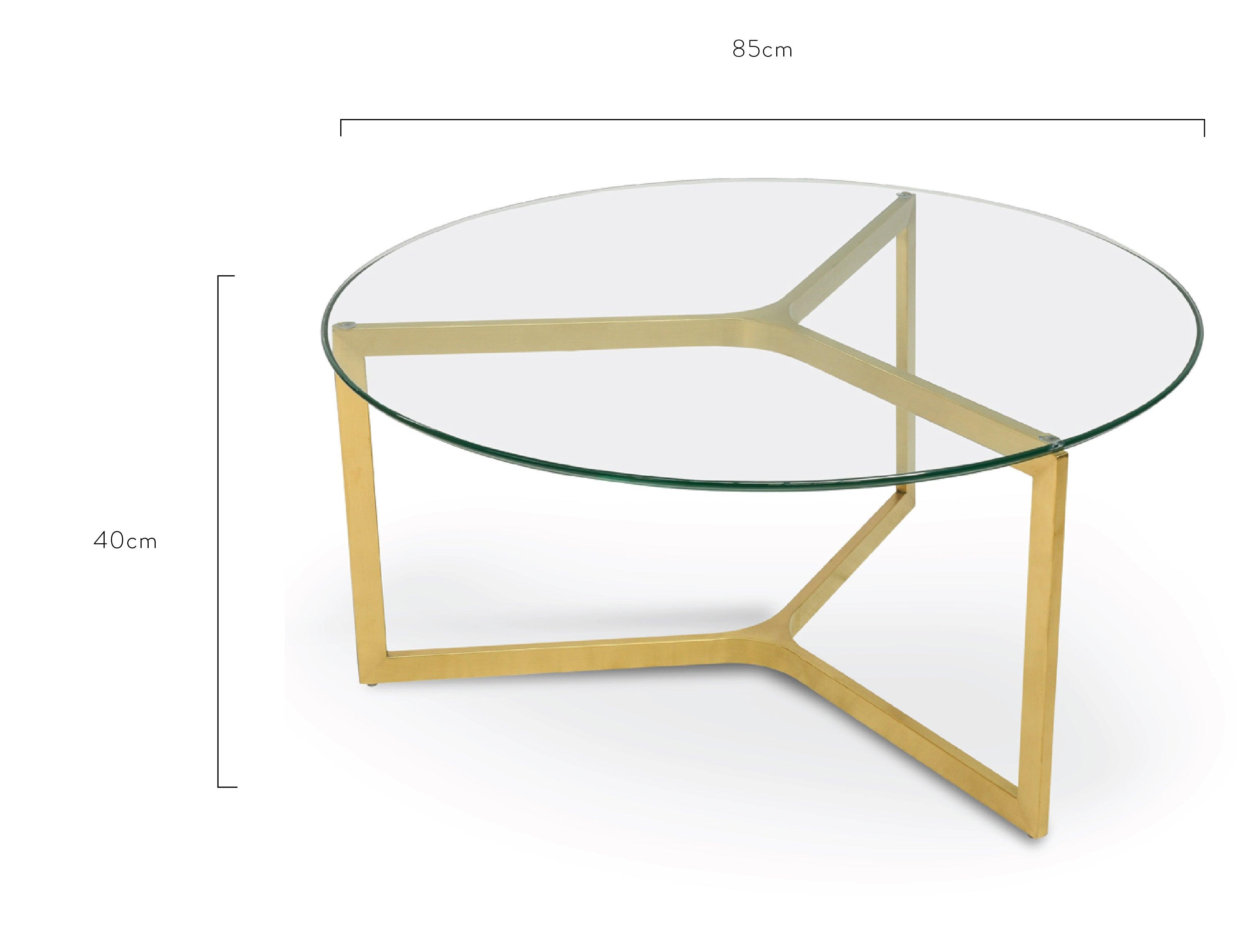 CCF2352-KS 85cm Glass Round Coffee Table - Gold Base - Furniture Castle