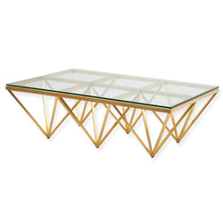 CCF2420-BS 1.2m Coffee Table - Glass Top - Brushed Gold Base - Furniture Castle