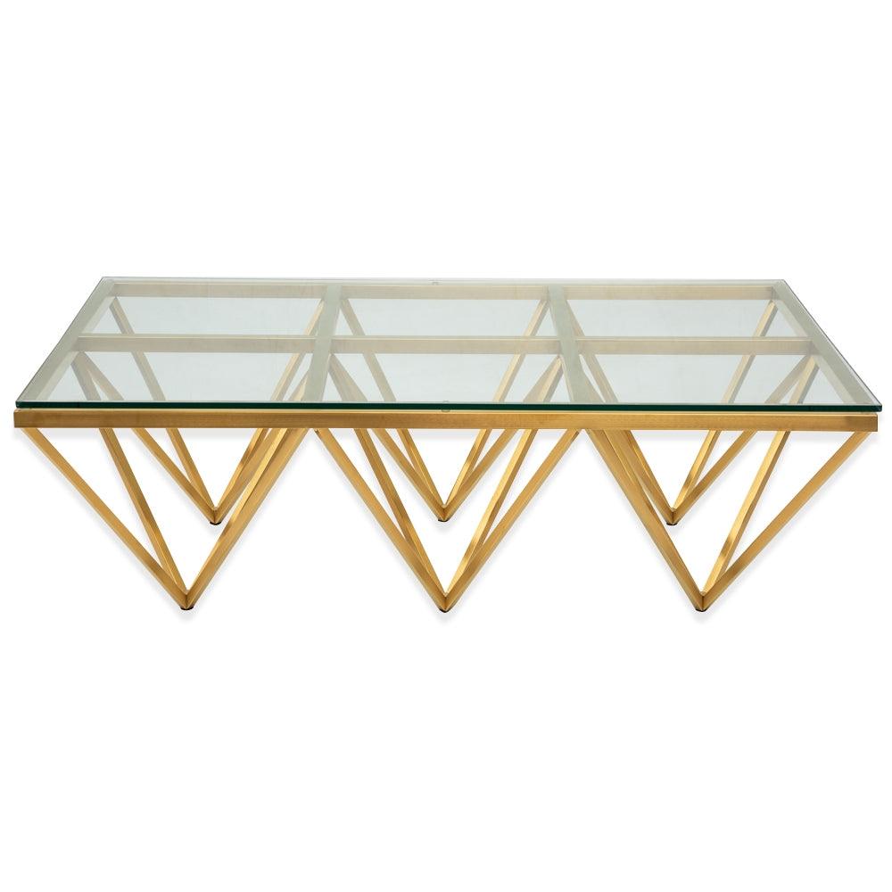 CCF2420-BS 1.2m Coffee Table - Glass Top - Brushed Gold Base - Furniture Castle
