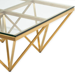 CCF2420-BS 1.2m Coffee Table - Glass Top - Brushed Gold Base - Furniture Castle