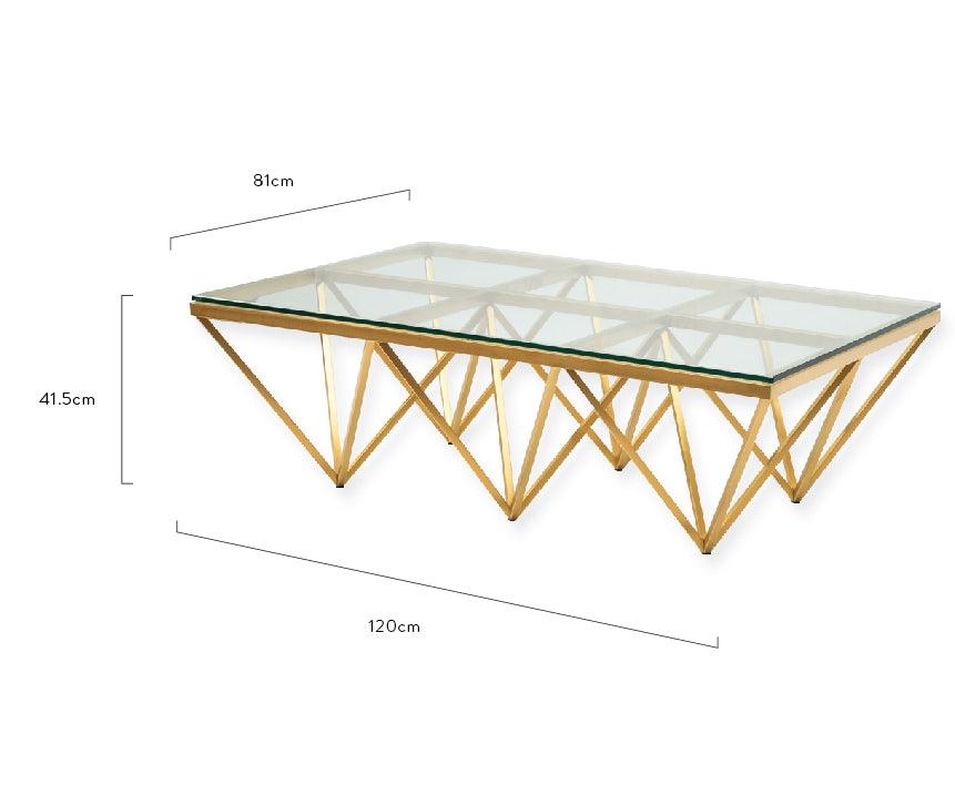 CCF2420-BS 1.2m Coffee Table - Glass Top - Brushed Gold Base - Furniture Castle