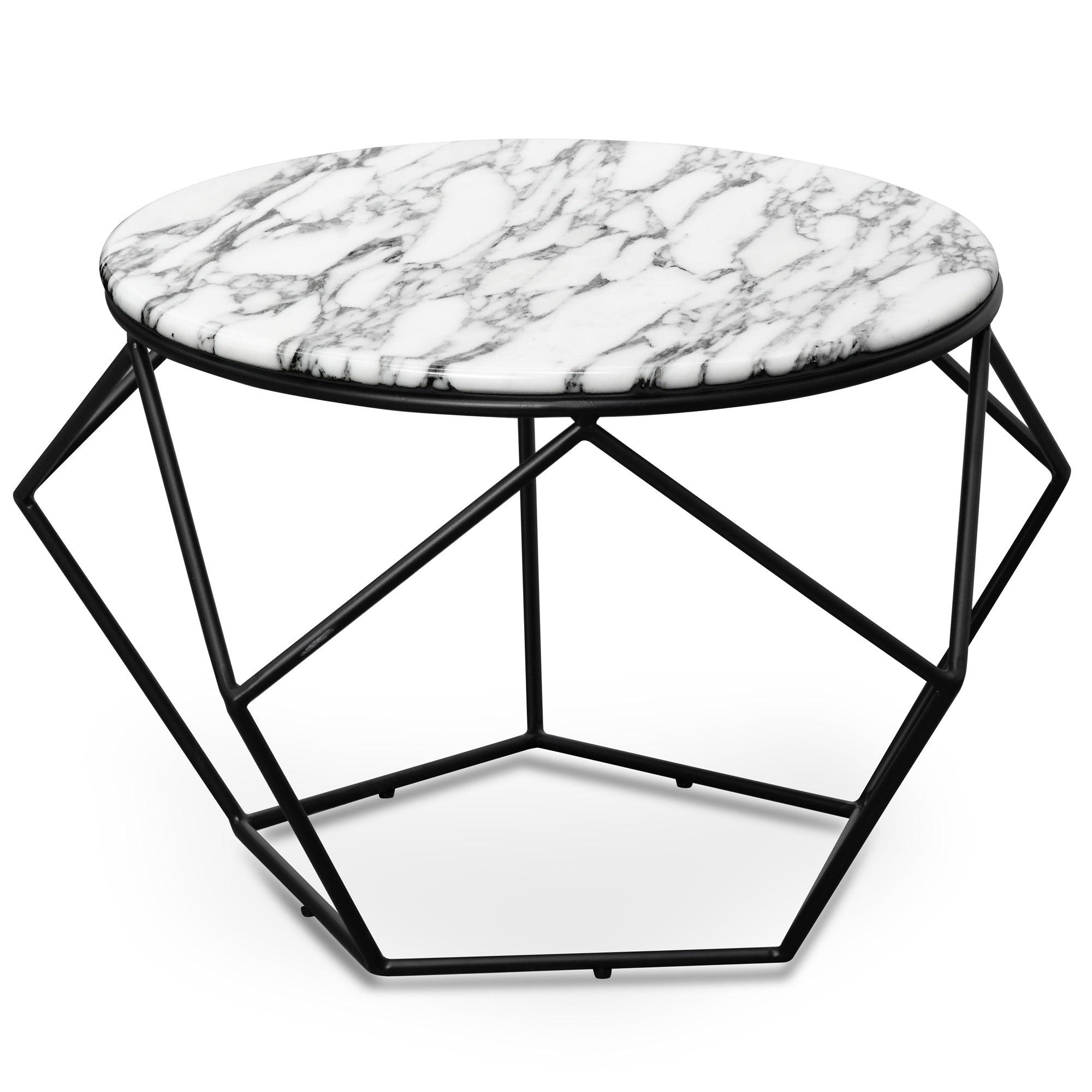 CCF2568-SU Marble 72cm Coffee Table - Matt Black Base - Furniture Castle