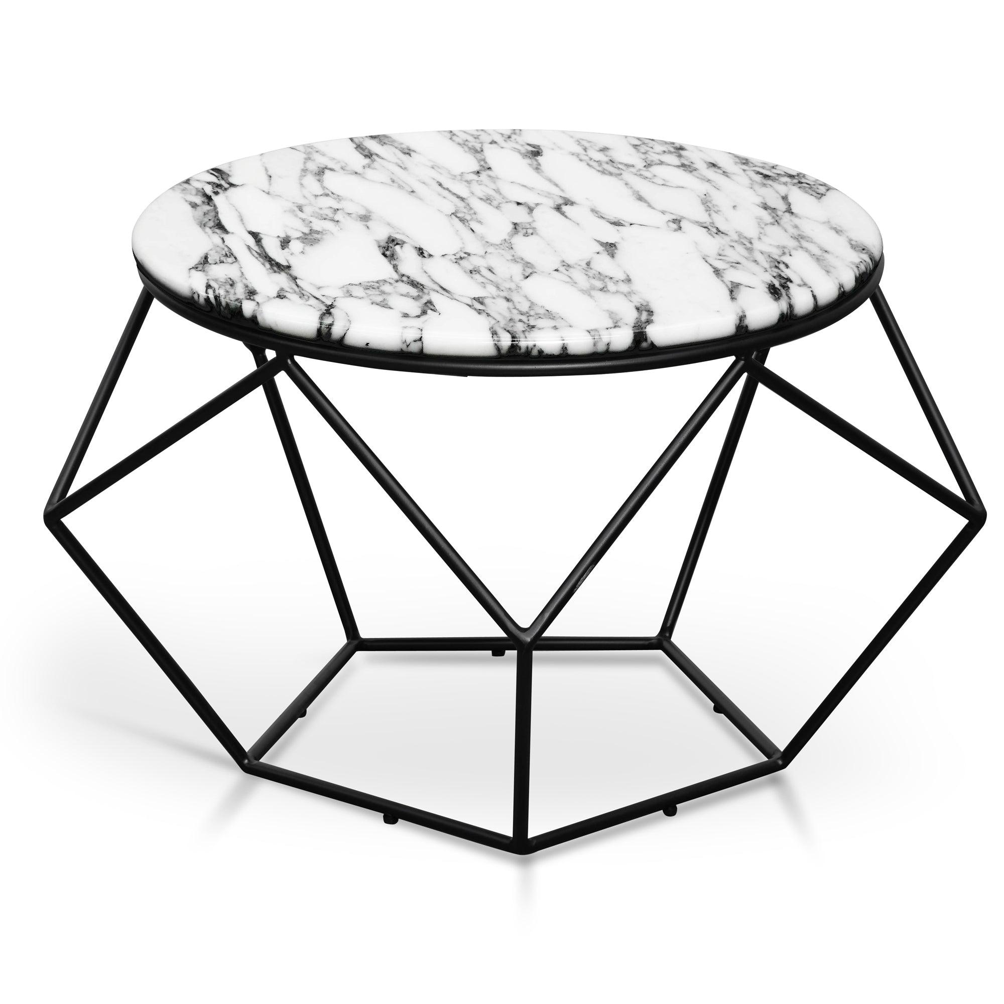 CCF2568-SU Marble 72cm Coffee Table - Matt Black Base - Furniture Castle