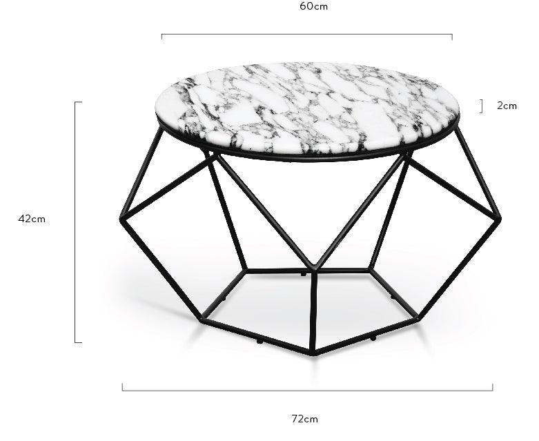 CCF2568-SU Marble 72cm Coffee Table - Matt Black Base - Furniture Castle