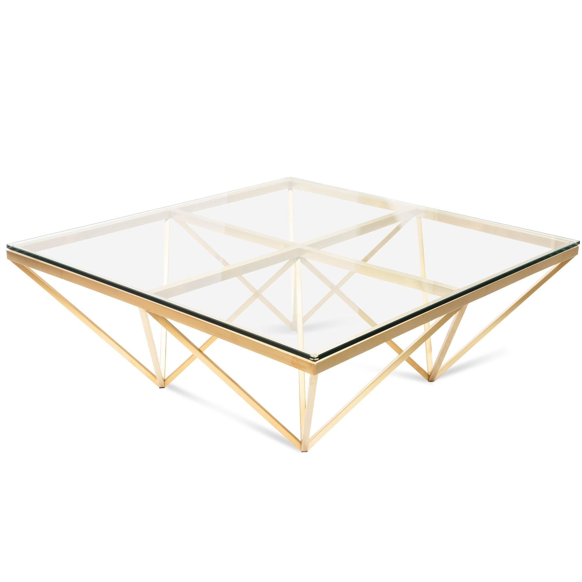 CCF2580-BS 1.05m Glass Coffee Table - Brushed Gold Base - Furniture Castle