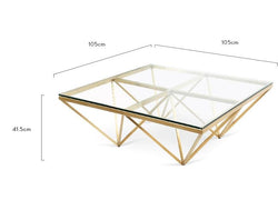 CCF2580-BS 1.05m Glass Coffee Table - Brushed Gold Base - Furniture Castle