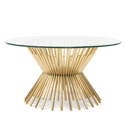 CCF2588-BS 90cm Glass Coffee Table - Brushed Gold Base - Furniture Castle