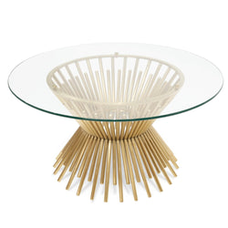 CCF2588-BS 90cm Glass Coffee Table - Brushed Gold Base - Furniture Castle