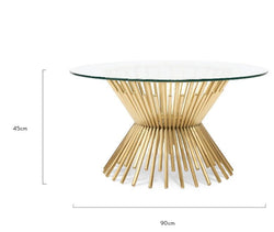 CCF2588-BS 90cm Glass Coffee Table - Brushed Gold Base - Furniture Castle