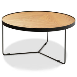 CCF388L-BB 90x45cm Round Coffee Table - Natural Top - Black Frame - Furniture Castle
