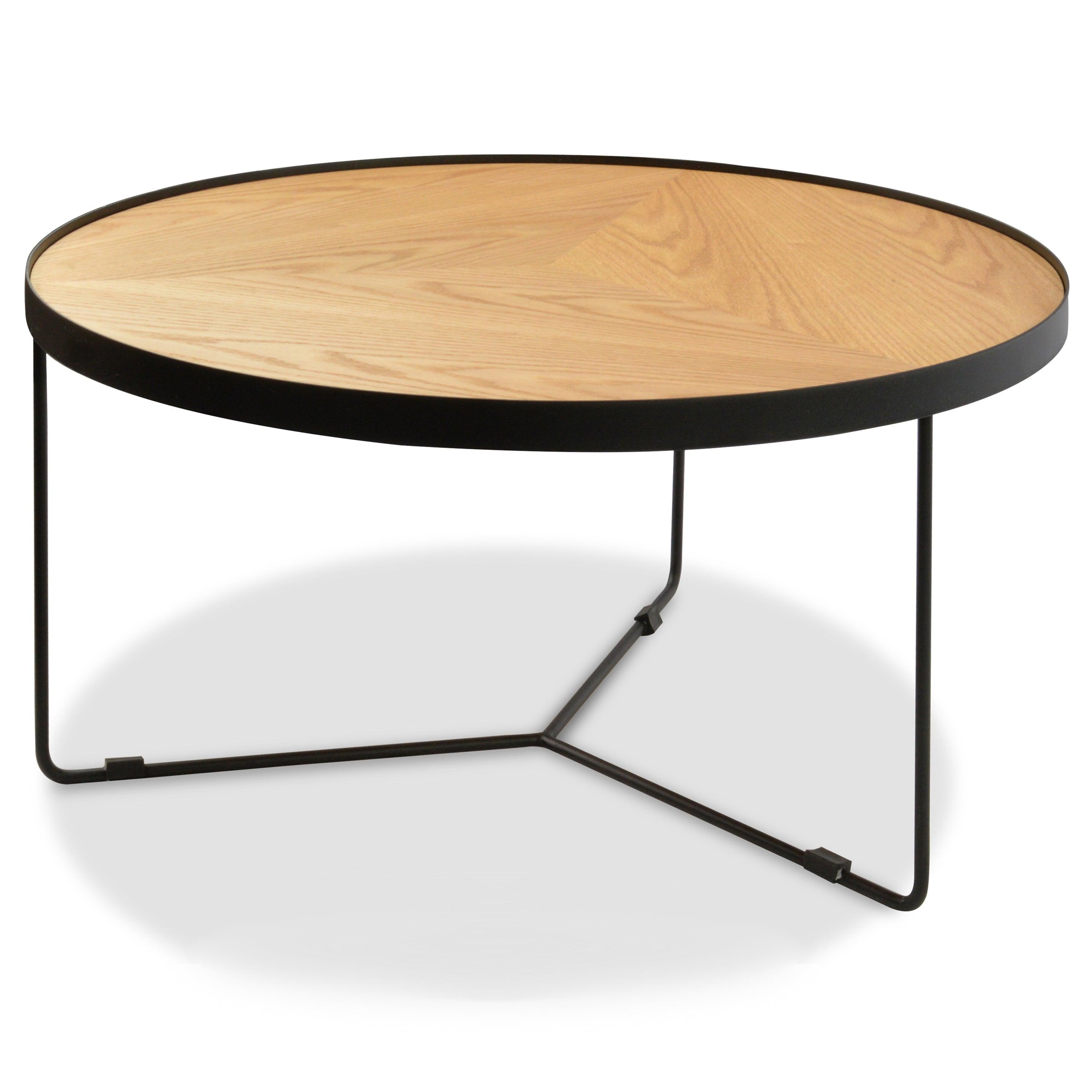 CCF388L-BB 90x45cm Round Coffee Table - Natural Top - Black Frame - Furniture Castle