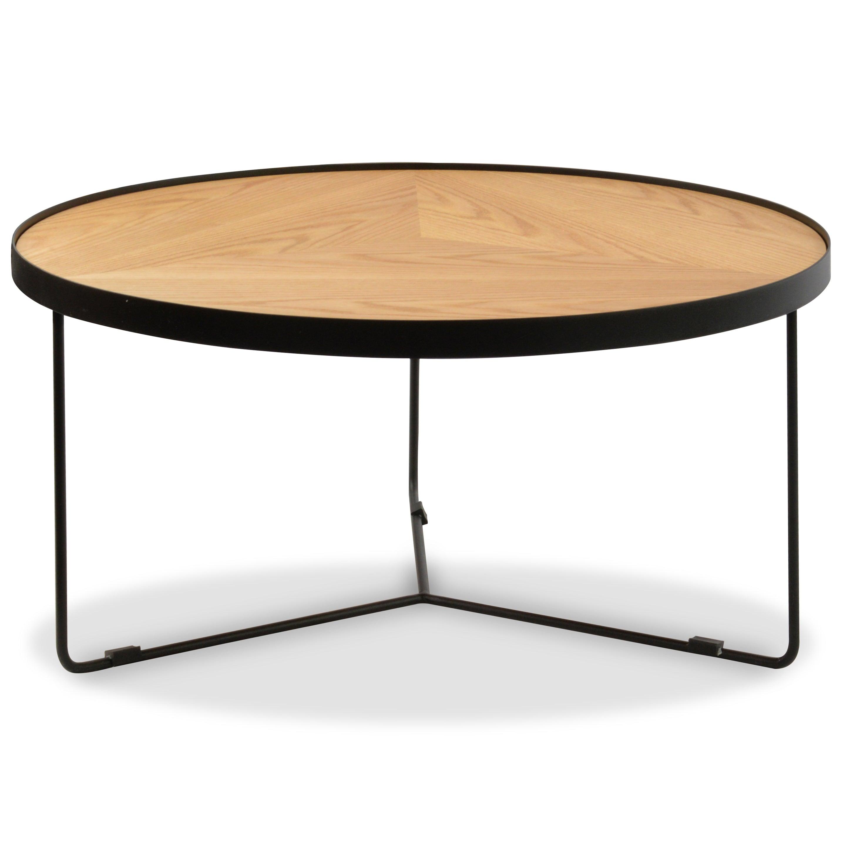CCF388L-BB 90x45cm Round Coffee Table - Natural Top - Black Frame - Furniture Castle