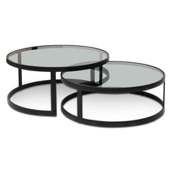 CCF6390-KS Nested Grey Glass Coffee Table - Black Base - Furniture Castle