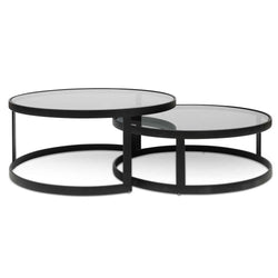 CCF6390-KS Nested Grey Glass Coffee Table - Black Base - Furniture Castle