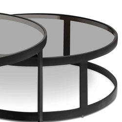 CCF6390-KS Nested Grey Glass Coffee Table - Black Base - Furniture Castle
